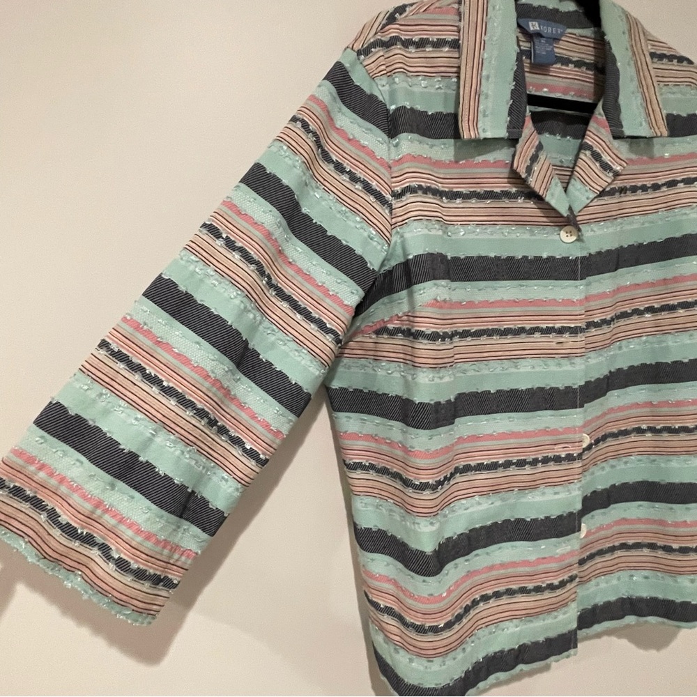 Koret Striped Top XL Buttons Cotton 3/4 Sleeve Womens Lghtweight Blazer Spring - Picture 3 of 5
